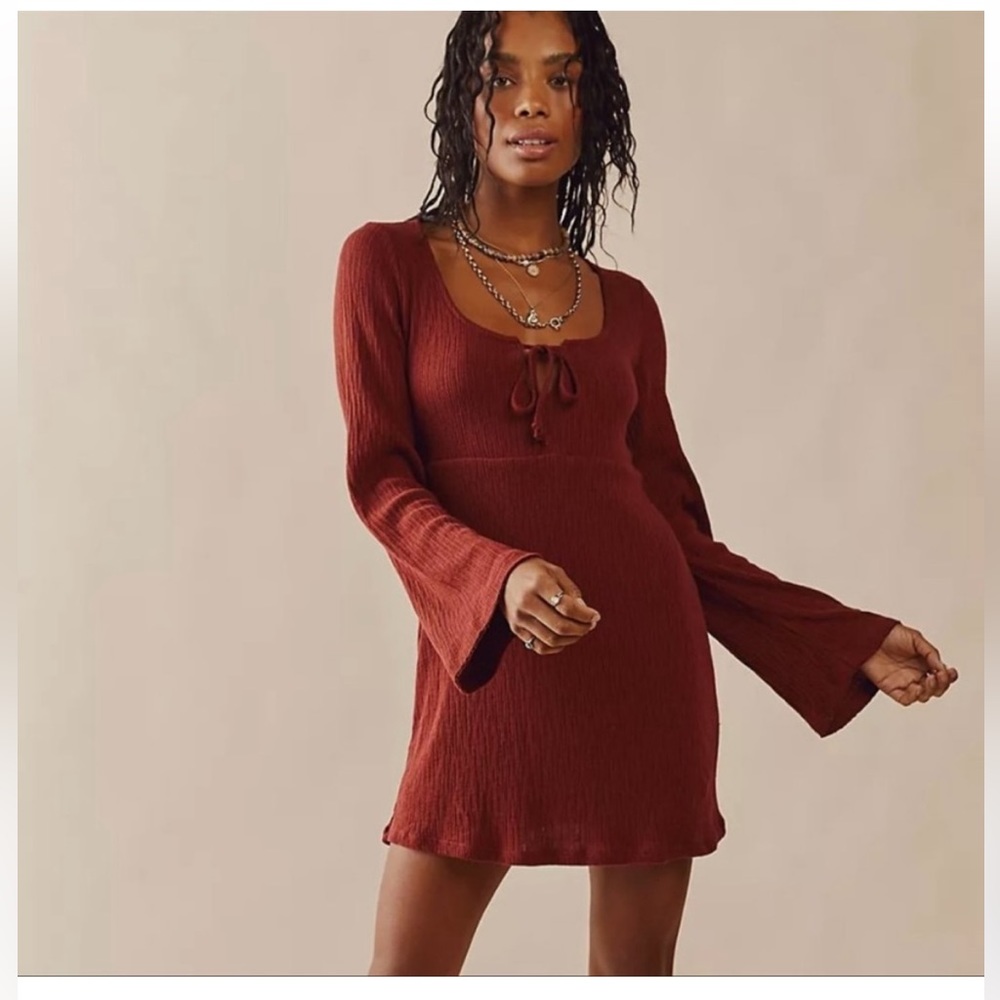 Free People Beach Brynne Mini Maroon Open Back Dress